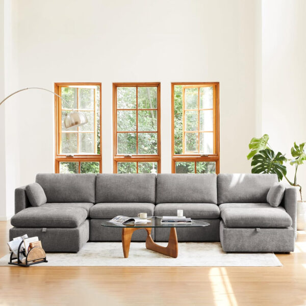 688546204eb6e79202294eb2c68d12a9d2899f0105dadddd11bad.jpg CHITA Oversized Modular Sectional Sofa, FSC Certified L Shaped Sectional Couches for Living Room, 112 inch Width,4 Seat Modular Sofa with Storage Ottoman, Linen