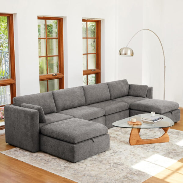 68854622444cee67acd8b635f2ff42232f348ca27c978247a49f3.jpg CHITA Oversized Modular Sectional Sofa, FSC Certified L Shaped Sectional Couches for Living Room, 112 inch Width,4 Seat Modular Sofa with Storage Ottoman, Linen
