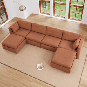 68854630c269e97d453b1906397f8bd5a323a227088ba50ec38dc.jpg CHITA Oversized Modular Sectional Sofa, FSC Certified L Shaped Sectional Couches for Living Room, 112 inch Width,4 Seat Modular Sofa with Storage Ottoman, Linen