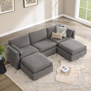 68854634b6699a6f460965440f6e6c6c492cd65394985feccd557.jpg CHITA Oversized Modular Sectional Sofa, FSC Certified L Shaped Sectional Couches for Living Room, 112 inch Width,4 Seat Modular Sofa with Storage Ottoman, Linen