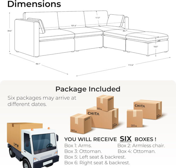 688546359971abcb2d420556ce2f3818cc281dc21677793237458.jpg CHITA Oversized Modular Sectional Sofa, FSC Certified L Shaped Sectional Couches for Living Room, 112 inch Width,4 Seat Modular Sofa with Storage Ottoman, Linen
