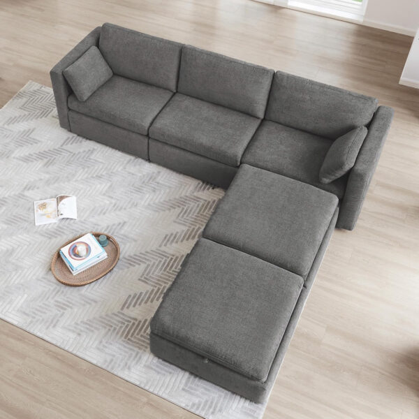 688546367d00aa3134fbde1a27b410e957e2670fc6ba33ace2c27.jpg CHITA Oversized Modular Sectional Sofa, FSC Certified L Shaped Sectional Couches for Living Room, 112 inch Width,4 Seat Modular Sofa with Storage Ottoman, Linen