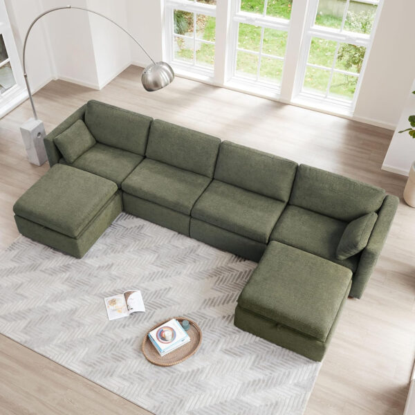 6885467056bf44d16de99d829383e11595089e51063a1c25d5d8a.jpg CHITA Oversized Modular Sectional Sofa, FSC Certified L Shaped Sectional Couches for Living Room, 112 inch Width,4 Seat Modular Sofa with Storage Ottoman, Linen