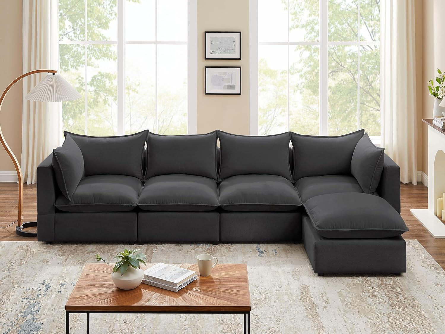 Modular Sectional Sofa, 5 Seater Sofa with Reversible Chaise for Living Room, L Shape Sofa