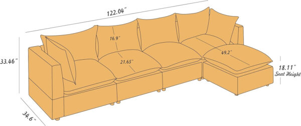 Modular Sectional Sofa, 5 Seater Sofa with Reversible Chaise for Living Room, L Shape Sofa