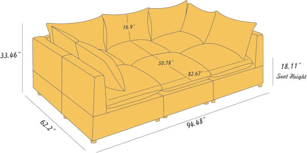 Modular Sectional Sofa, 5 Seater Sofa with Reversible Chaise for Living Room, L Shape Sofa