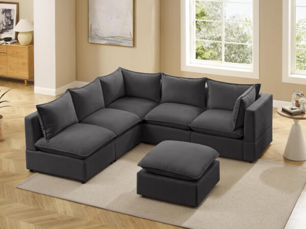 Modular Sectional Sofa, 5 Seater Sofa with Reversible Chaise for Living Room, L Shape Sofa