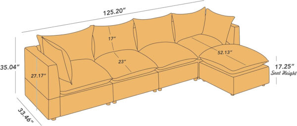 Modular Sectional Sofa, 5 Seater Sofa with Reversible Chaise for Living Room, L Shape Sofa