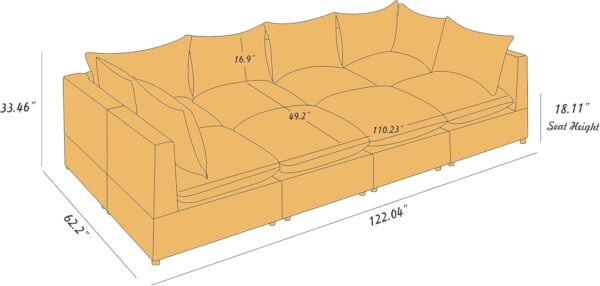 Modular Sectional Sofa, 5 Seater Sofa with Reversible Chaise for Living Room, L Shape Sofa