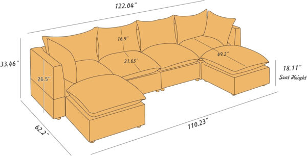 Modular Sectional Sofa, 5 Seater Sofa with Reversible Chaise for Living Room, L Shape Sofa