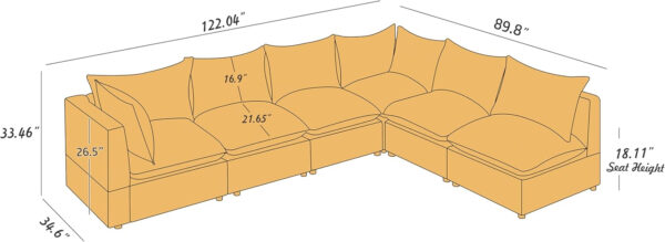 Modular Sectional Sofa, 5 Seater Sofa with Reversible Chaise for Living Room, L Shape Sofa
