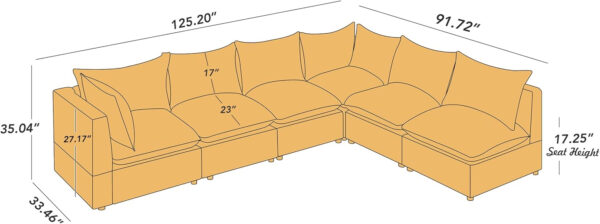 Modular Sectional Sofa, 5 Seater Sofa with Reversible Chaise for Living Room, L Shape Sofa