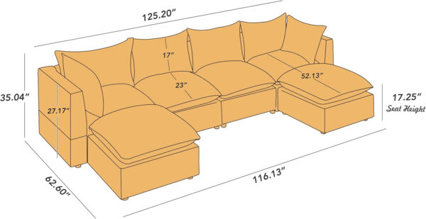 Modular Sectional Sofa, 5 Seater Sofa with Reversible Chaise for Living Room, L Shape Sofa