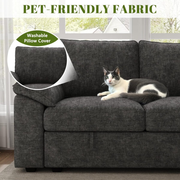 108 Inch Sectional Sleeper Sofa with Pull Out Bed, U Shaped 7 Seat Modular Sectional Sofa with Storage, Sectional Couches for Living Room, Cloud Modular Couch, Removable Sofa Cover, Dark Grey