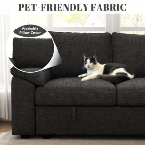 108 Inch Sectional Sleeper Sofa with Pull Out Bed, U Shaped 7 Seat Modular Sectional Sofa with Storage, Sectional Couches for Living Room, Cloud Modular Couch, Removable Sofa Cover, Dark Grey