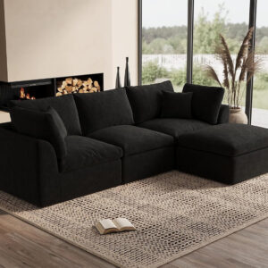 110" Cloud Sectional Couches for Living Room, Convertible L-Shape Couch with Ottoman, 3 Seater Modular Sectional Sofa, Warm White