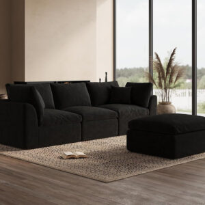 110" Cloud Sectional Couches for Living Room, Convertible L-Shape Couch with Ottoman, 3 Seater Modular Sectional Sofa, Warm White