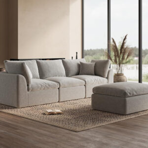 110" Cloud Sectional Couches for Living Room, Convertible L-Shape Couch with Ottoman, 3 Seater Modular Sectional Sofa, Warm White