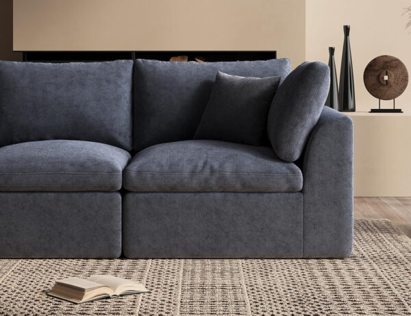 110" Cloud Sectional Couches for Living Room, Convertible L-Shape Couch with Ottoman, 3 Seater Modular Sectional Sofa, Warm White