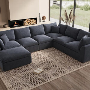 110" Cloud Sectional Couches for Living Room, Convertible L-Shape Couch with Ottoman, 3 Seater Modular Sectional Sofa, Warm White