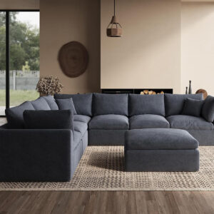 110" Cloud Sectional Couches for Living Room, Convertible L-Shape Couch with Ottoman, 3 Seater Modular Sectional Sofa, Warm White