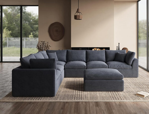 110" Cloud Sectional Couches for Living Room, Convertible L-Shape Couch with Ottoman, 3 Seater Modular Sectional Sofa, Warm White