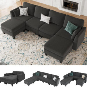 Modular Sectional Sofa, Convertible U Shaped Sofa Couch with High Density Memory Foam, 6 Seat Comfy Modular Sofa Couch for Living Room, Modern U Shaped Sectional Sofa, Dimgrey