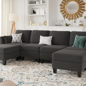 Modular Sectional Sofa, Convertible U Shaped Sofa Couch with High Density Memory Foam, 6 Seat Comfy Modular Sofa Couch for Living Room, Modern U Shaped Sectional Sofa, Dimgrey