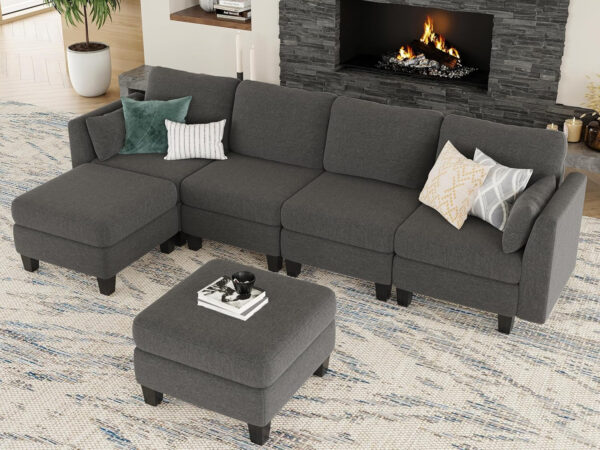 Modular Sectional Sofa, Convertible U Shaped Sofa Couch with High Density Memory Foam, 6 Seat Comfy Modular Sofa Couch for Living Room, Modern U Shaped Sectional Sofa, Dimgrey