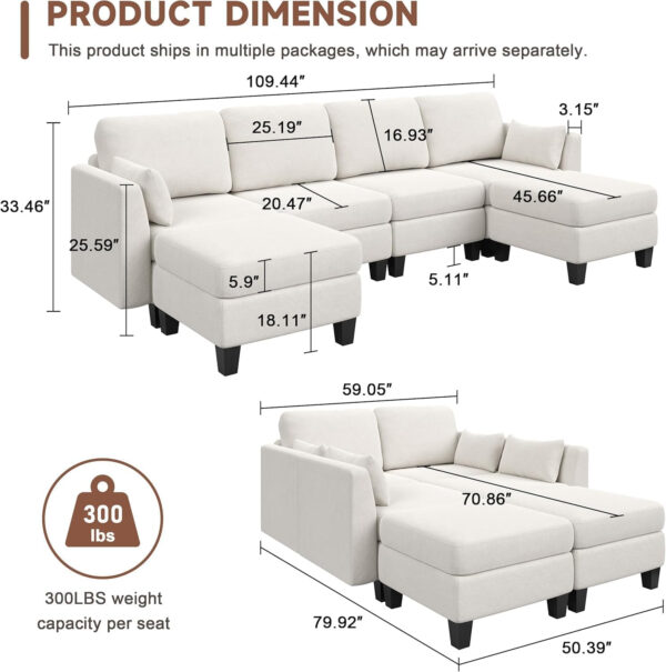 Modular Sectional Sofa, Convertible U Shaped Sofa Couch with High Density Memory Foam, 6 Seat Comfy Modular Sofa Couch for Living Room, Modern U Shaped Sectional Sofa, Dimgrey