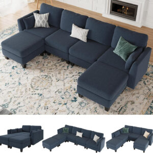Modular Sectional Sofa, Convertible U Shaped Sofa Couch with High Density Memory Foam, 6 Seat Comfy Modular Sofa Couch for Living Room, Modern U Shaped Sectional Sofa, Dimgrey