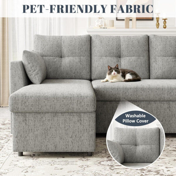 Oversized Sleeper Sofa Couch, 110 inch 2 in 1 Pullout Couch Bed with Double Storage Chaise, Sectional Sleeper Sofa Bed with Side Pocket for Living Room, Dark Grey