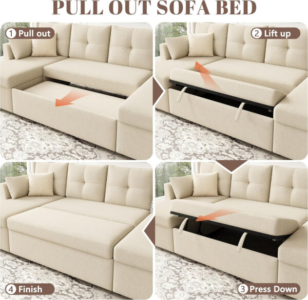 Oversized Sleeper Sofa Couch, 110 inch 2 in 1 Pullout Couch Bed with Double Storage Chaise, Sectional Sleeper Sofa Bed with Side Pocket for Living Room, Dark Grey