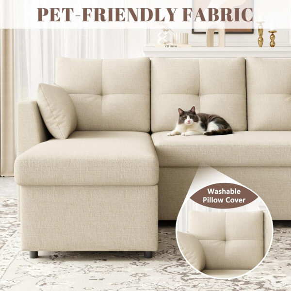 Oversized Sleeper Sofa Couch, 110 inch 2 in 1 Pullout Couch Bed with Double Storage Chaise, Sectional Sleeper Sofa Bed with Side Pocket for Living Room, Dark Grey