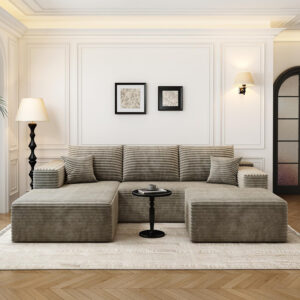 107.5" Cloud Modular Sectional Sofa with 1 Ottoman,Modern Minimalist Upholstered Couches, Comfort U Shaped Sofa for Living Room,Deep Seat Corner Couch，No Assembly Required (Black,Left Facing Chaise)