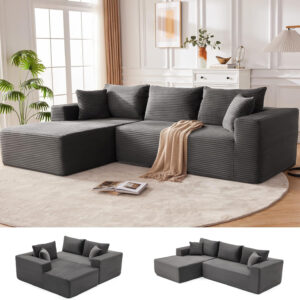 110” Cloud Sectional Couch, Boneless Sofa for Living Room, Modular Sectional Sofa with Deep Seat, Comfy Fluffy Couch with L-Shaped Chaise, No Assembly Required (Left-Facing Chaise, Dark Grey)