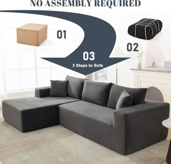 110” Cloud Sectional Couch, Boneless Sofa for Living Room, Modular Sectional Sofa with Deep Seat, Comfy Fluffy Couch with L-Shaped Chaise, No Assembly Required (Left-Facing Chaise, Dark Grey)