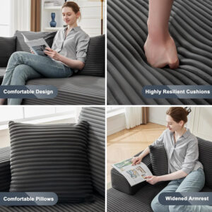 110” Cloud Sectional Couch, Boneless Sofa for Living Room, Modular Sectional Sofa with Deep Seat, Comfy Fluffy Couch with L-Shaped Chaise, No Assembly Required (Left-Facing Chaise, Dark Grey)