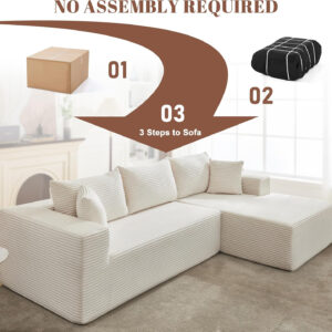 110” Cloud Sectional Couch, Boneless Sofa for Living Room, Modular Sectional Sofa with Deep Seat, Comfy Fluffy Couch with L-Shaped Chaise, No Assembly Required (Left-Facing Chaise, Dark Grey)