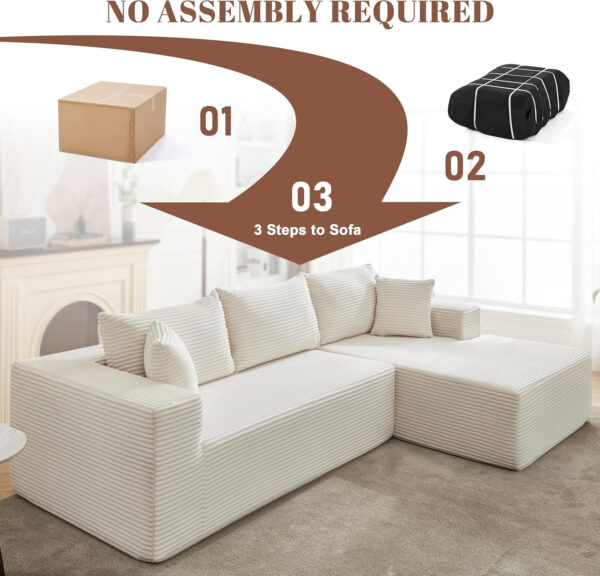 110” Cloud Sectional Couch, Boneless Sofa for Living Room, Modular Sectional Sofa with Deep Seat, Comfy Fluffy Couch with L-Shaped Chaise, No Assembly Required (Left-Facing Chaise, Dark Grey)