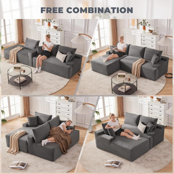110” Cloud Sectional Couch, Boneless Sofa for Living Room, Modular Sectional Sofa with Deep Seat, Comfy Fluffy Couch with L-Shaped Chaise, No Assembly Required (Left-Facing Chaise, Dark Grey)