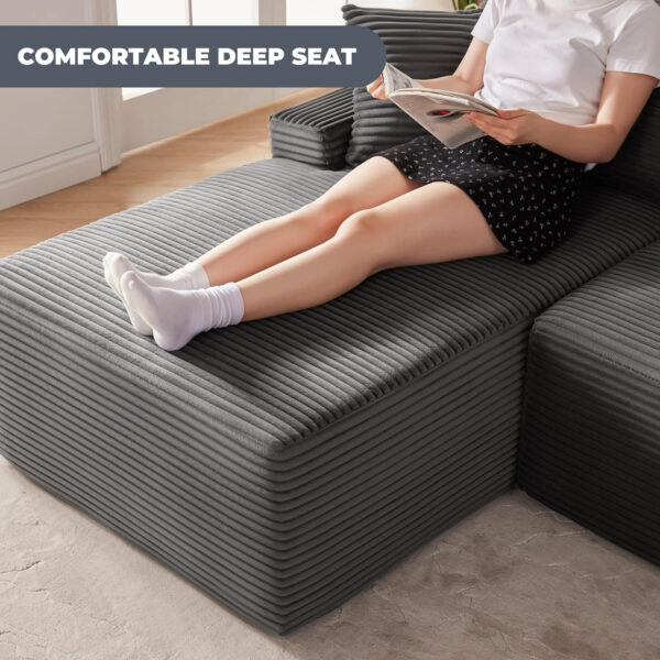 110” Cloud Sectional Couch, Boneless Sofa for Living Room, Modular Sectional Sofa with Deep Seat, Comfy Fluffy Couch with L-Shaped Chaise, No Assembly Required (Left-Facing Chaise, Dark Grey)