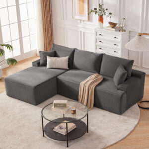 110” Cloud Sectional Couch, Boneless Sofa for Living Room, Modular Sectional Sofa with Deep Seat, Comfy Fluffy Couch with L-Shaped Chaise, No Assembly Required (Left-Facing Chaise, Dark Grey)