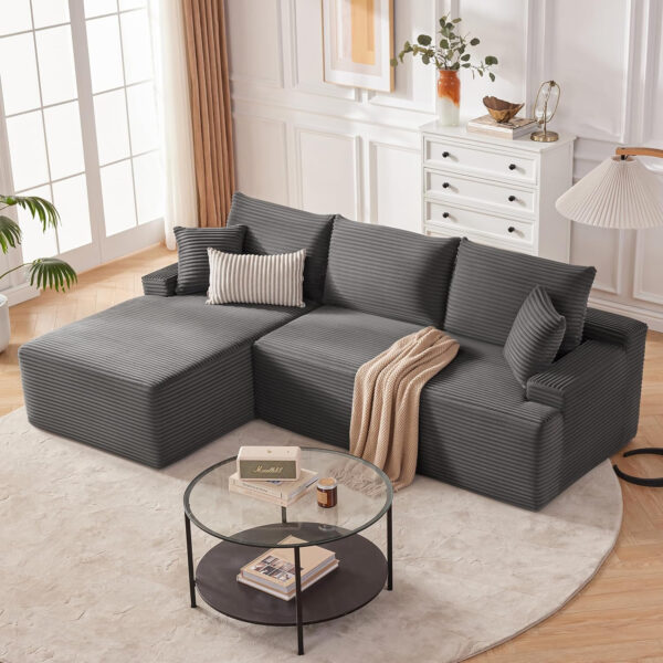 110” Cloud Sectional Couch, Boneless Sofa for Living Room, Modular Sectional Sofa with Deep Seat, Comfy Fluffy Couch with L-Shaped Chaise, No Assembly Required (Left-Facing Chaise, Dark Grey)