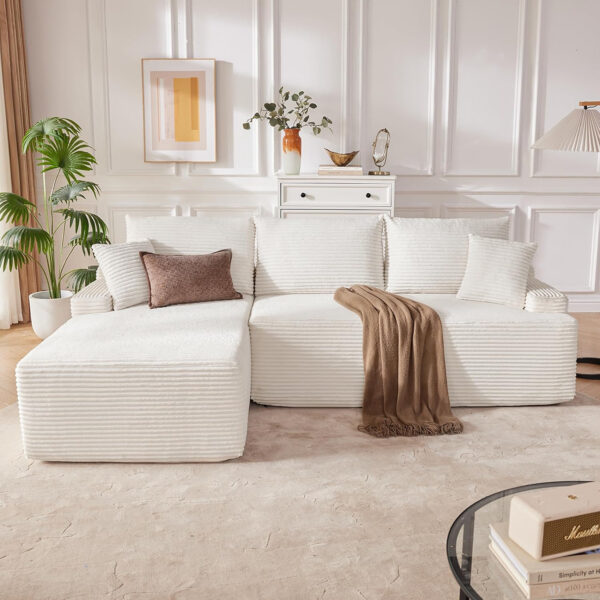 110” Cloud Sectional Couch, Boneless Sofa for Living Room, Modular Sectional Sofa with Deep Seat, Comfy Fluffy Couch with L-Shaped Chaise, No Assembly Required (Left-Facing Chaise, Dark Grey)