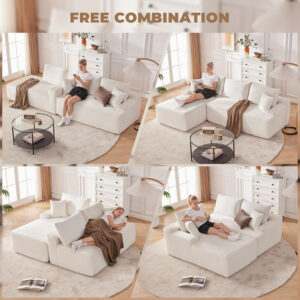 110” Cloud Sectional Couch, Boneless Sofa for Living Room, Modular Sectional Sofa with Deep Seat, Comfy Fluffy Couch with L-Shaped Chaise, No Assembly Required (Left-Facing Chaise, Dark Grey)