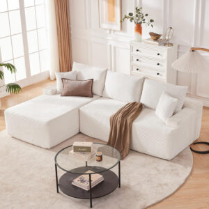 110” Cloud Sectional Couch, Boneless Sofa for Living Room, Modular Sectional Sofa with Deep Seat, Comfy Fluffy Couch with L-Shaped Chaise, No Assembly Required (Left-Facing Chaise, Dark Grey)