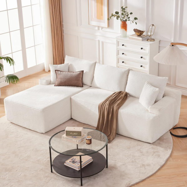 110” Cloud Sectional Couch, Boneless Sofa for Living Room, Modular Sectional Sofa with Deep Seat, Comfy Fluffy Couch with L-Shaped Chaise, No Assembly Required (Left-Facing Chaise, Dark Grey)