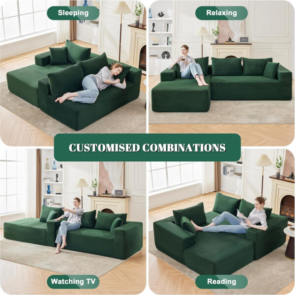 110” Cloud Sectional Couch, Boneless Sofa for Living Room, Modular Sectional Sofa with Deep Seat, Comfy Fluffy Couch with L-Shaped Chaise, No Assembly Required (Left-Facing Chaise, Dark Grey)