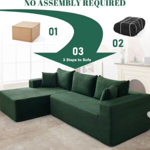 110” Cloud Sectional Couch, Boneless Sofa for Living Room, Modular Sectional Sofa with Deep Seat, Comfy Fluffy Couch with L-Shaped Chaise, No Assembly Required (Left-Facing Chaise, Dark Grey)